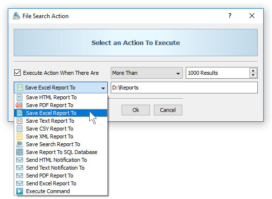 Conditional File Search Action Save Report