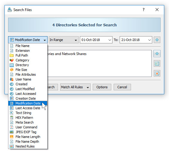 Search Files by Creation, Last Modification or Last Access Dates